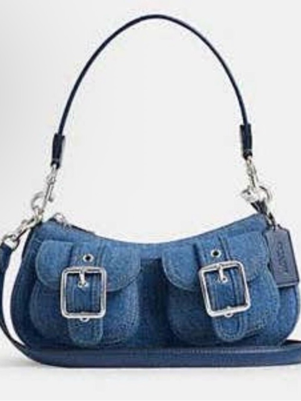 Coach Denim Blue Shoulder Bag with Dual Buckle Pockets
